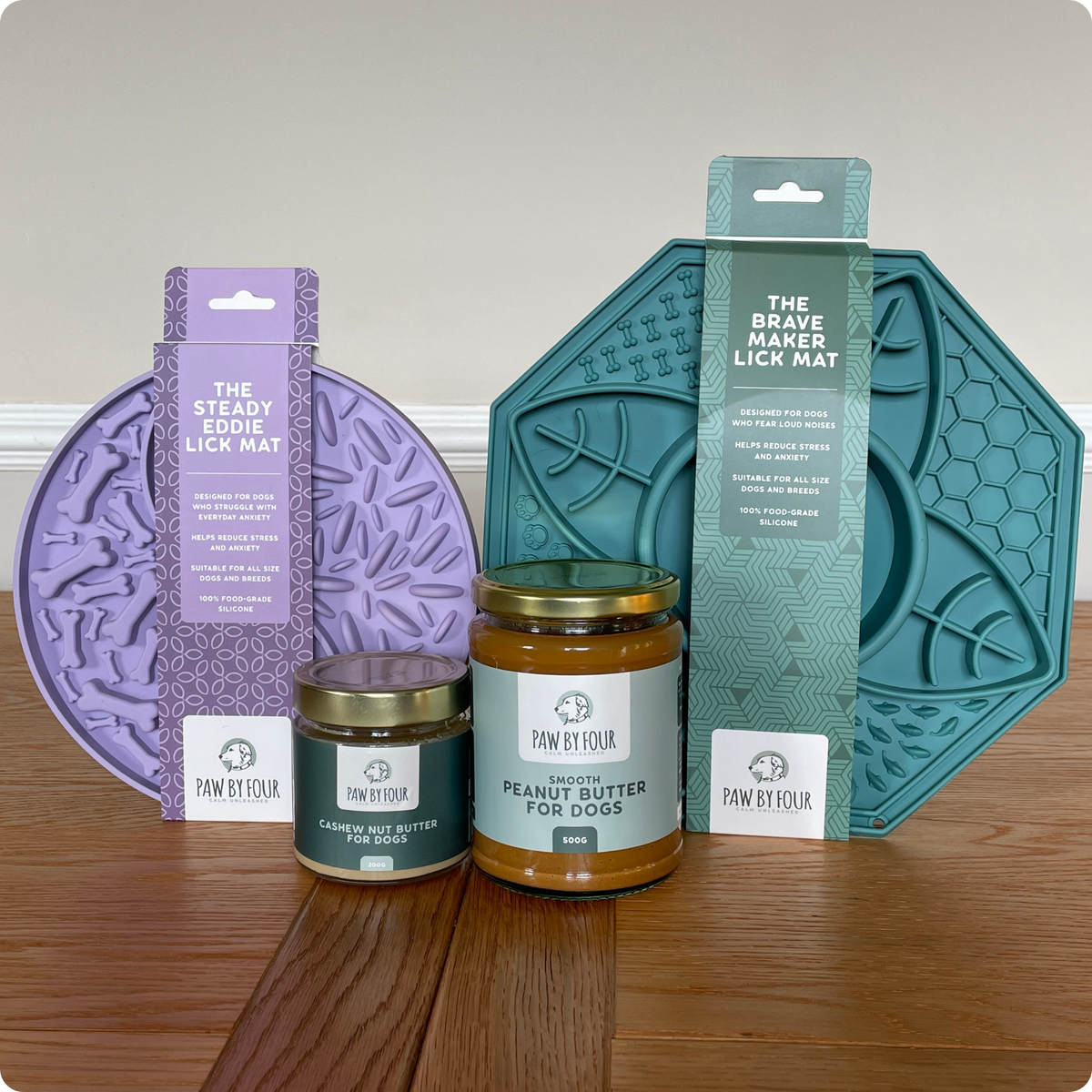 The Big Dog Dinner Set | Brave Maker Slow Feeder Lick Mat, Peanut & Cashew Butters + Steady Eddie Lick Mat