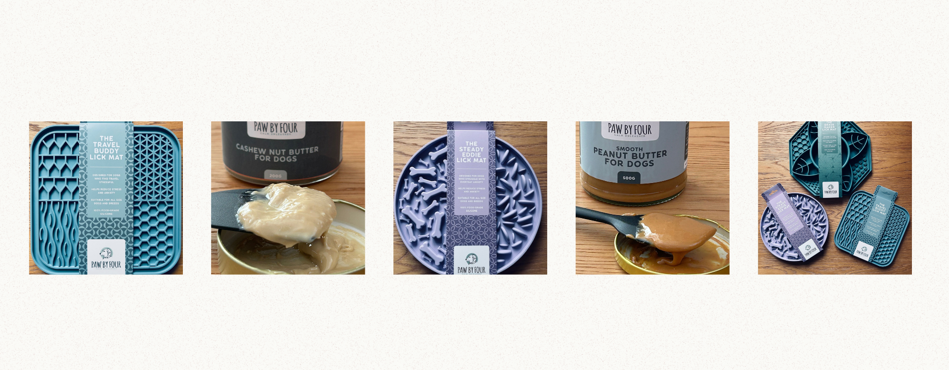 Set of peanut and cashew butter and and lick mats on a white background
