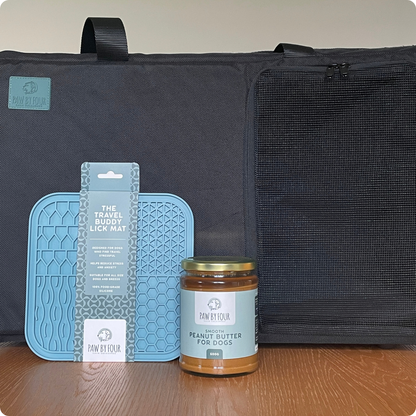 The Quiet Journey Set | Sound-Absorbing Dog Carrier, Travel Buddy Lick Mat + Peanut Butter
