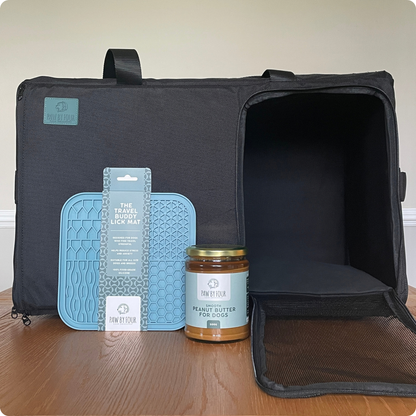 The Quiet Journey Set | Sound-Absorbing Dog Carrier, Travel Buddy Lick Mat + Peanut Butter