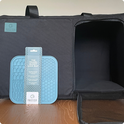 KalmDen Travel Set | Sound-Absorbing Dog Carrier + Travel Buddy Lick Mat