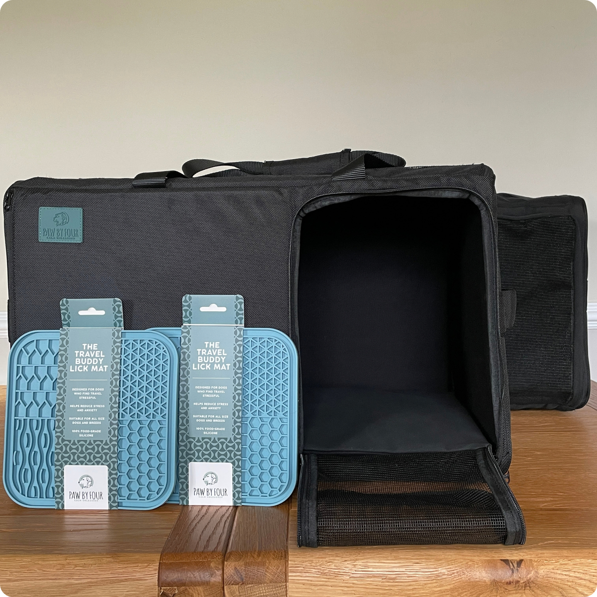 The Two by Two Set | 2 Sound-Absorbing Dog Carriers + 2 Travel Buddy Lick Mats