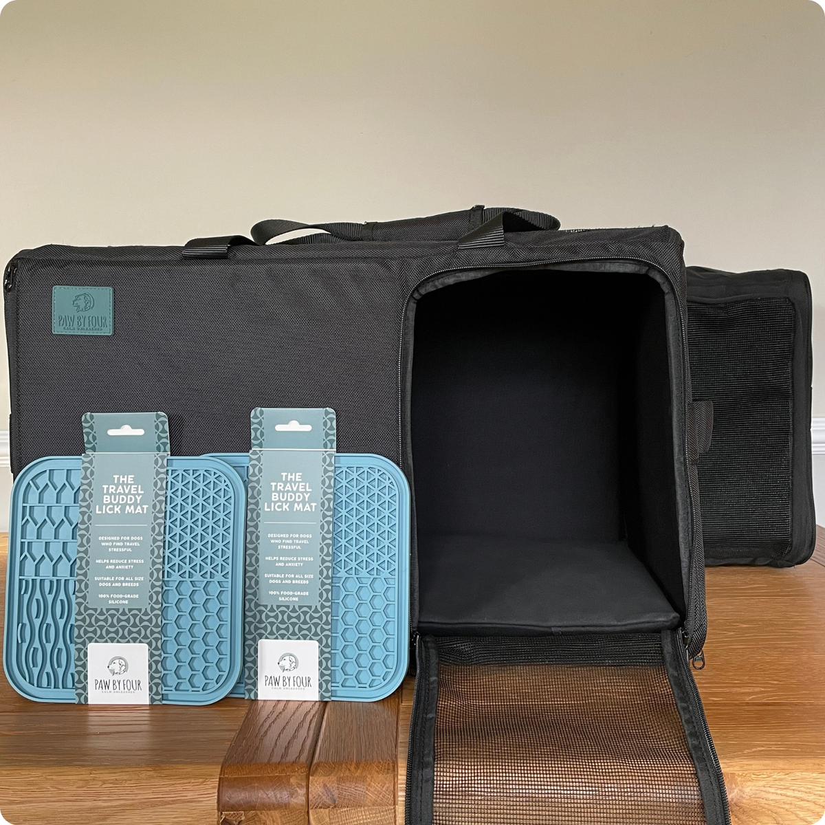The Two by Two Set | 2 Sound-Absorbing Dog Carriers + 2 Travel Buddy Lick Mats